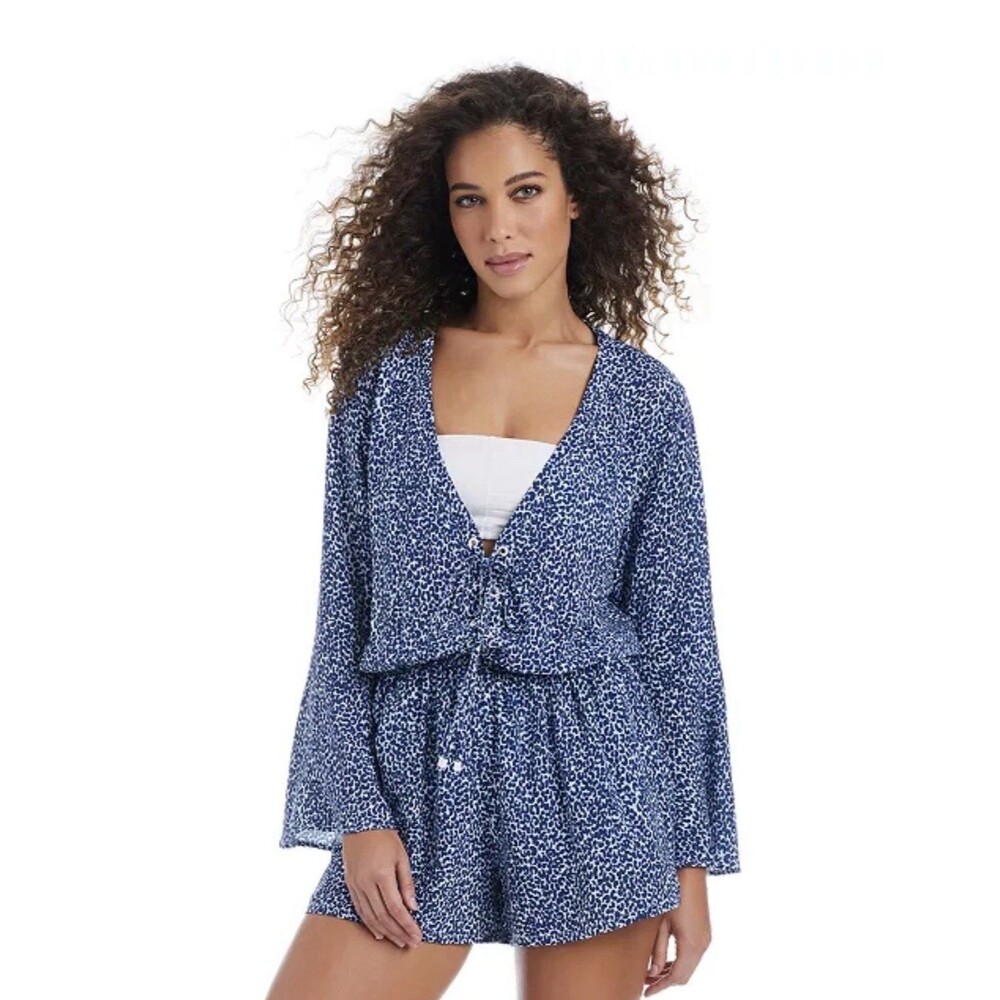 Bar III On The Prowl Long Sleeve Lace-Up Romper Swim Cover-Up Size Medium NWT